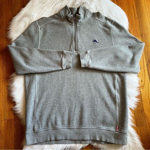 Tommy Bahama Relax Gray 100% Cotton 1/4 Zip Size XL - Picture 1 of 6